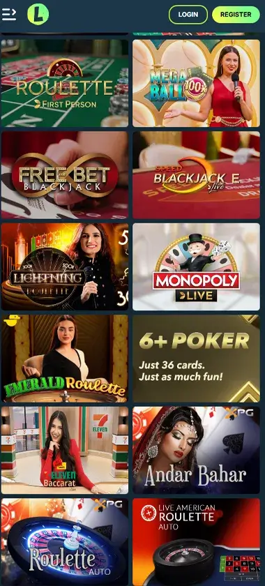 Lolo Casino mobile live casino interface screenshot showing live dealer tables including blackjack and roulette - tested