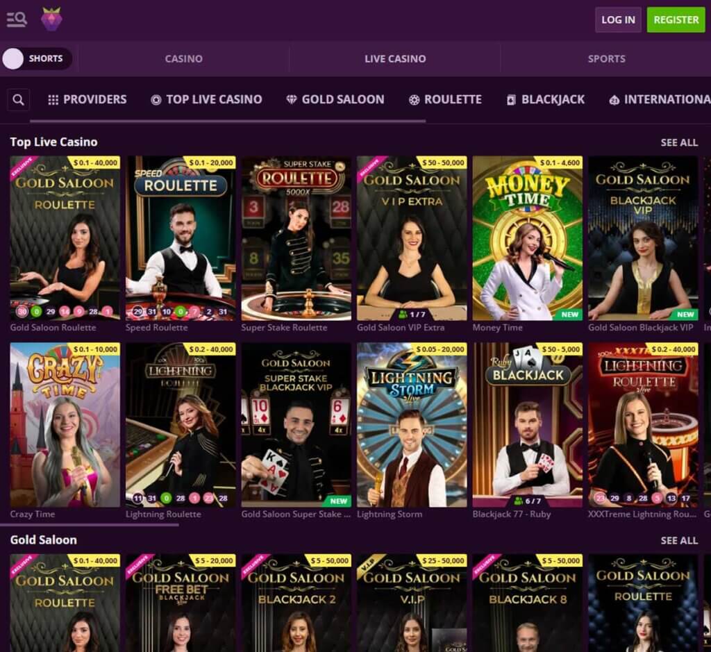 Malina Casino desktop live casino lobby screenshot featuring live dealer games and real-time streaming interface - review testing