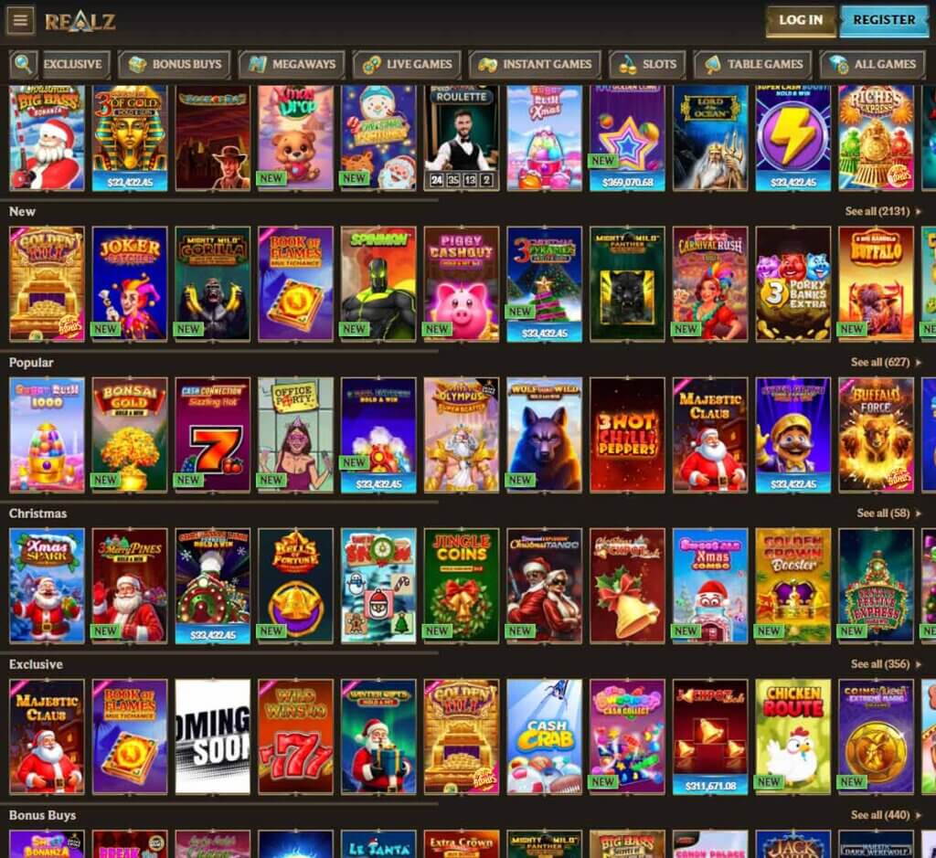 Realz Casino desktop slots lobby showcasing popular and new slot titles – tested Realz Casino desktop slots lobby showcasing popular and new slot titles – tested