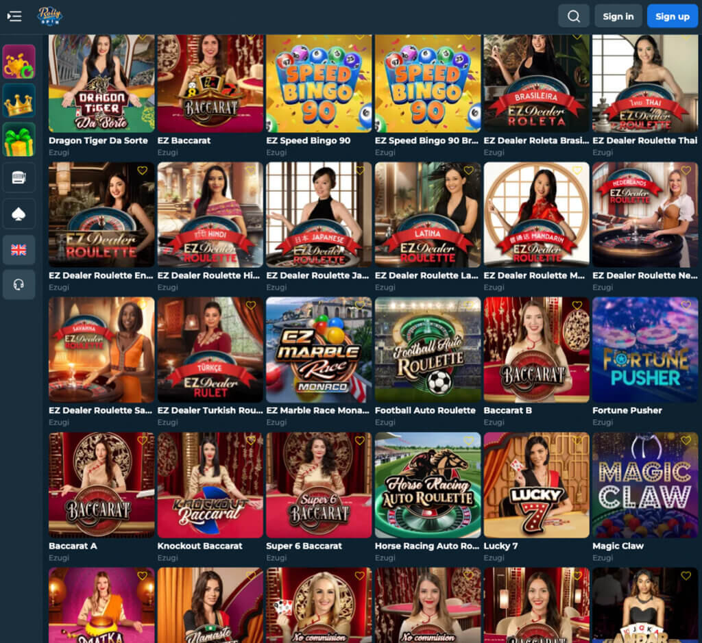 Rolly Spin desktop live casino screenshot showing real-dealer tables including roulette, blackjack and baccarat with lobby navigation - tested Rolly Spin desktop live casino screenshot showing real-dealer tables including roulette, blackjack and baccarat with lobby navigation - tested