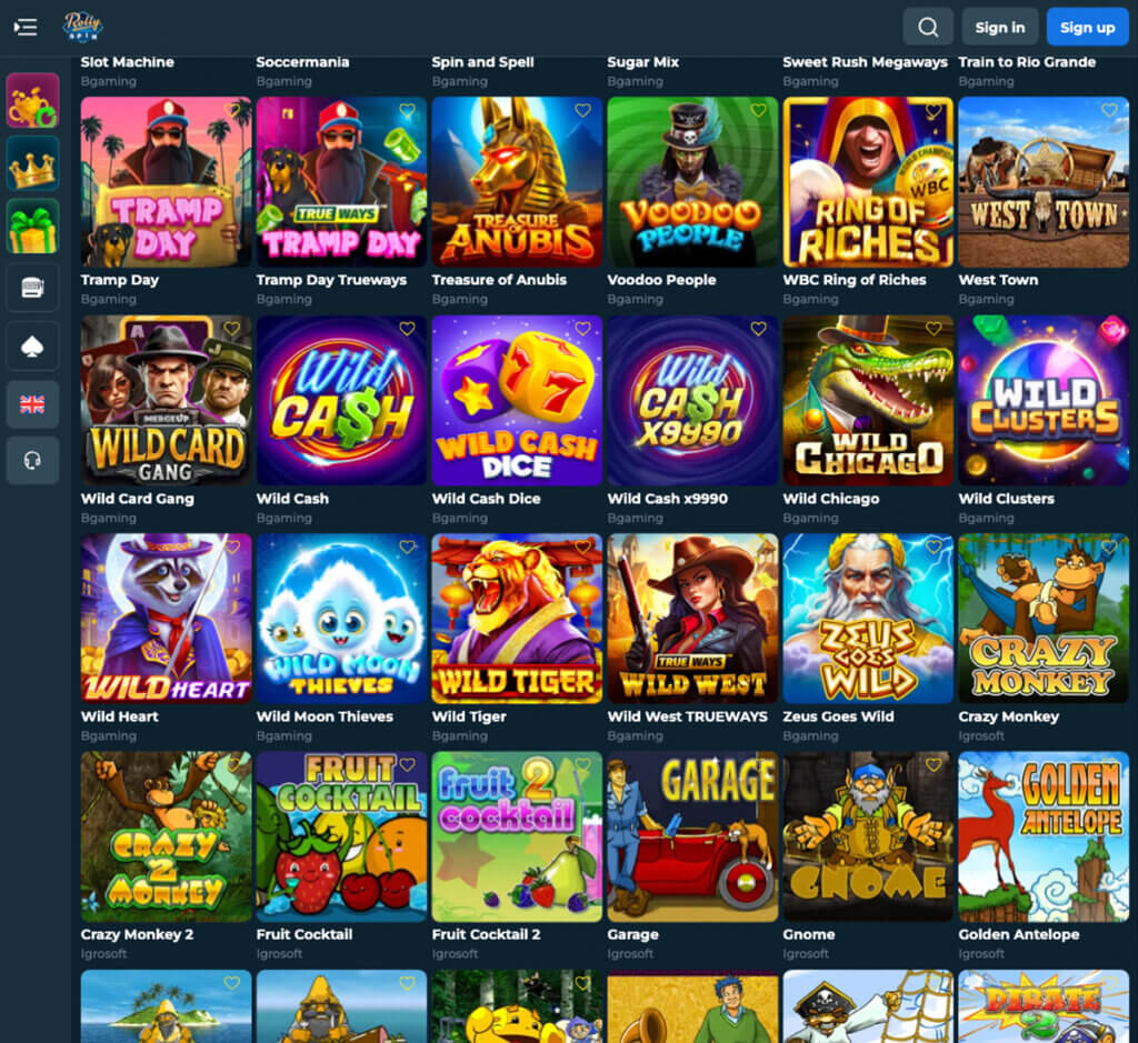 Rolly Spin desktop slots screenshot showing slot game categories, featured titles and filtering options - tested Rolly Spin desktop slots screenshot showing slot game categories, featured titles and filtering options - tested