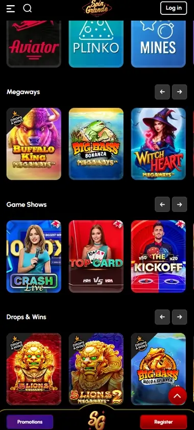 SpinGrande Casino Mobile Preview 1