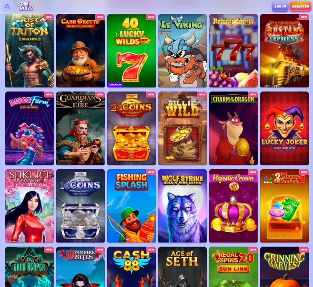 SpinRollz Casino desktop slots screenshot showing slot game categories, featured titles and filtering options - tested SpinRollz Casino desktop slots screenshot showing slot game categories, featured titles and filtering options - tested