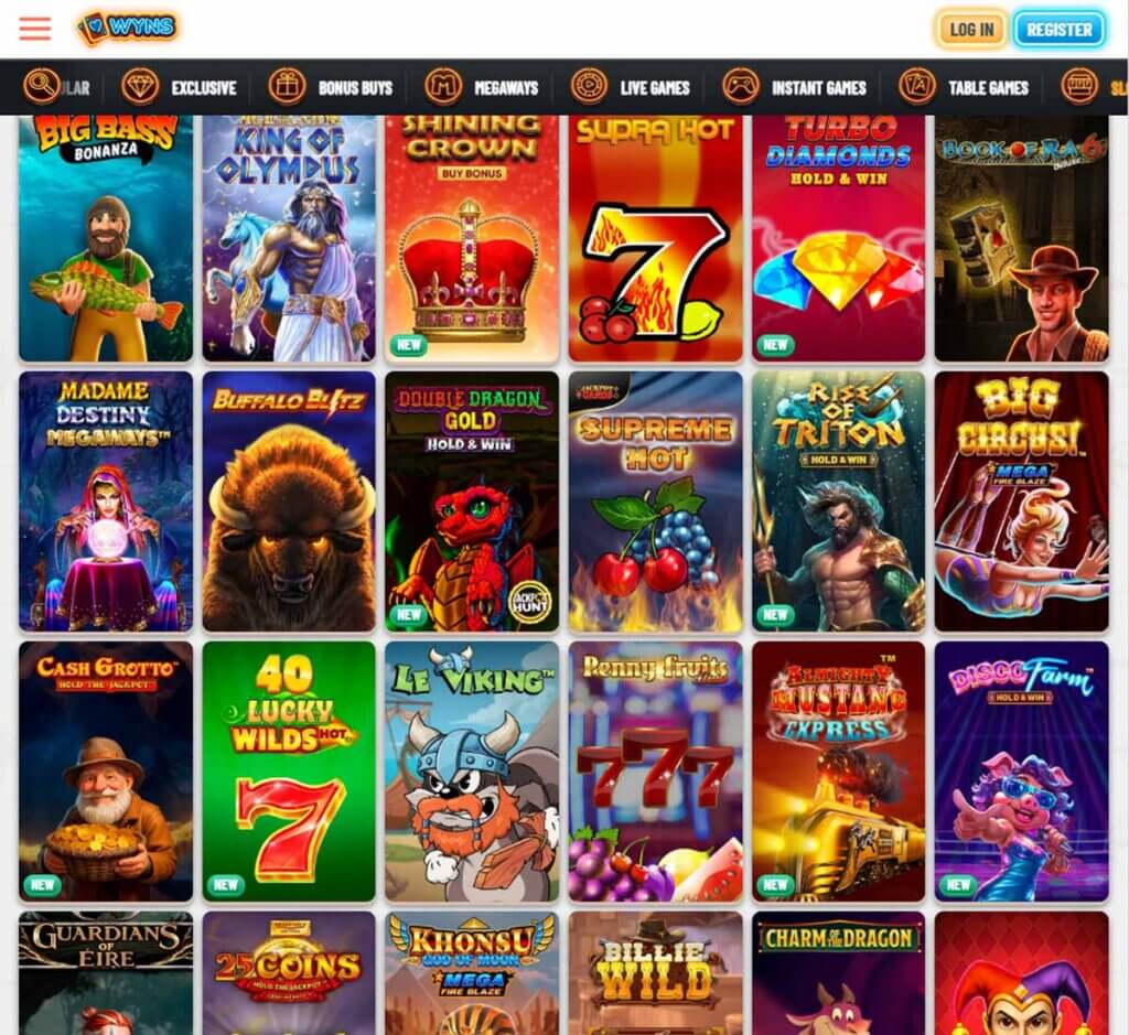 Wyns Casino desktop slots lobby screenshot presenting variety of slot games with categories and providers - verified Wyns Casino desktop slots lobby screenshot presenting variety of slot games with categories and providers - verified