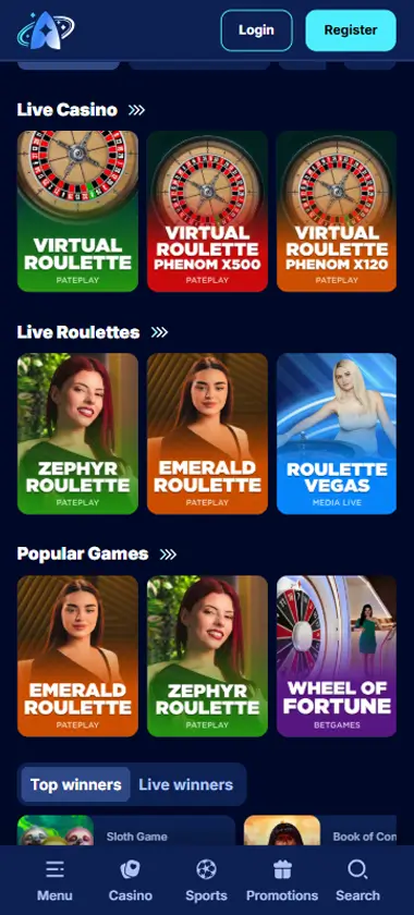 Andromedasino Casino Mobile Preview 1