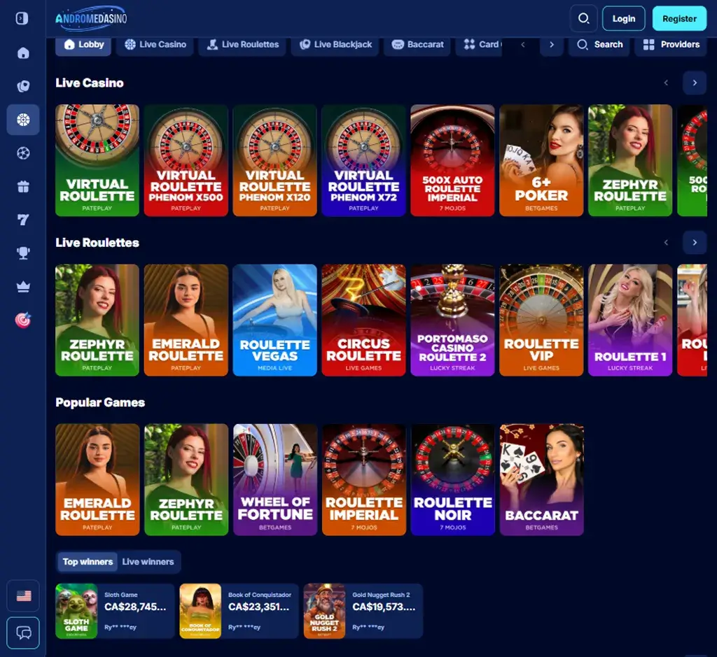 Andromedasino Casino desktop live casino lobby featuring live dealer games and real-time streaming interface - tested Andromedasino Casino desktop live casino lobby featuring live dealer games and real-time streaming interface - tested