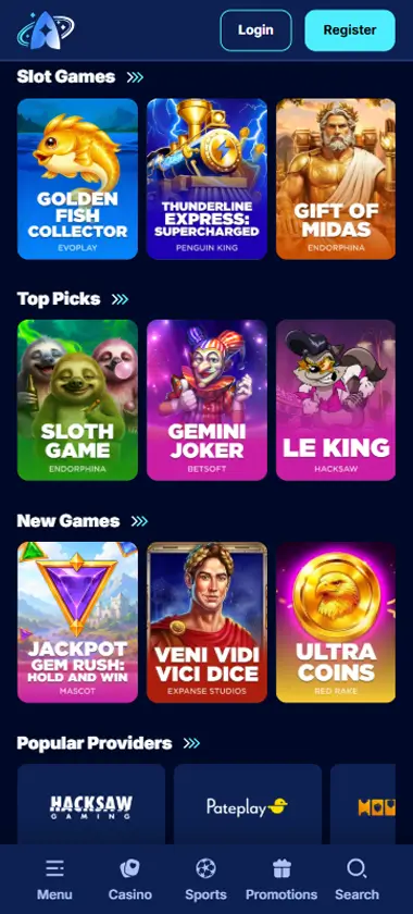 Andromedasino Casino Mobile Preview 2