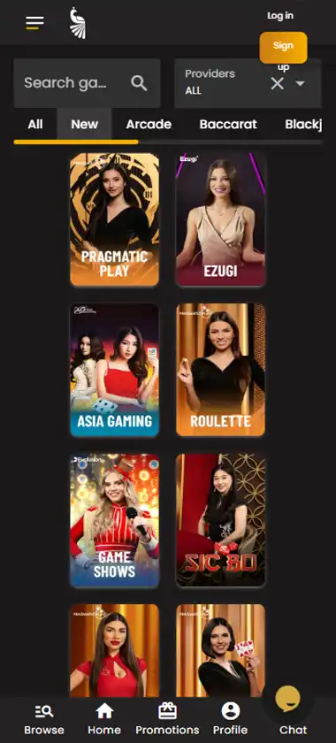 Art Casino mobile live casino interface screenshot showing live dealer tables including blackjack and roulette - tested