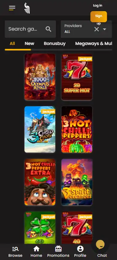 Art Casino mobile slots interface screenshot showing slot game selection with popular titles and filtering options - captured during platform testing