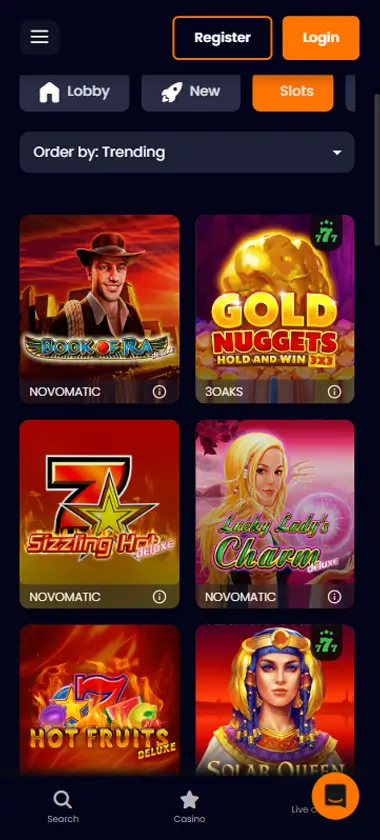 BetBrave Casino mobile slots interface showing slot game selection with popular titles and filtering options - tested BetBrave Casino mobile slots interface showing slot game selection with popular titles and filtering options - tested