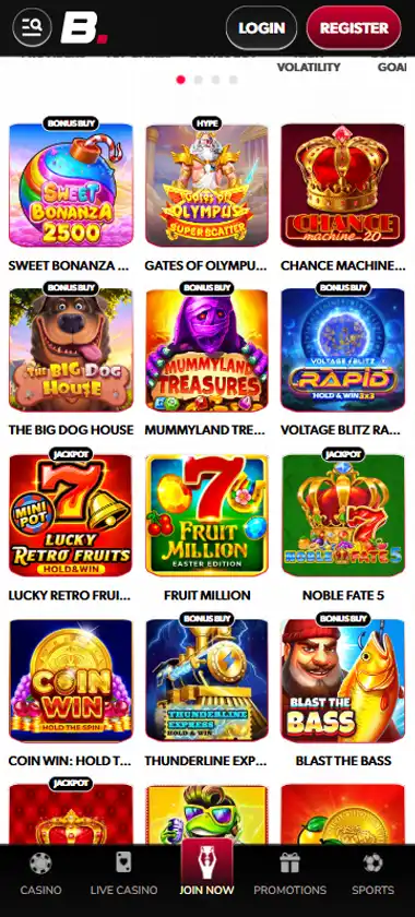 Betista Casino mobile slots interface screenshot showing slot game selection with popular titles and filtering options - captured during platform testing Betista Casino mobile slots interface screenshot showing slot game selection with popular titles and filtering options - captured during platform testing
