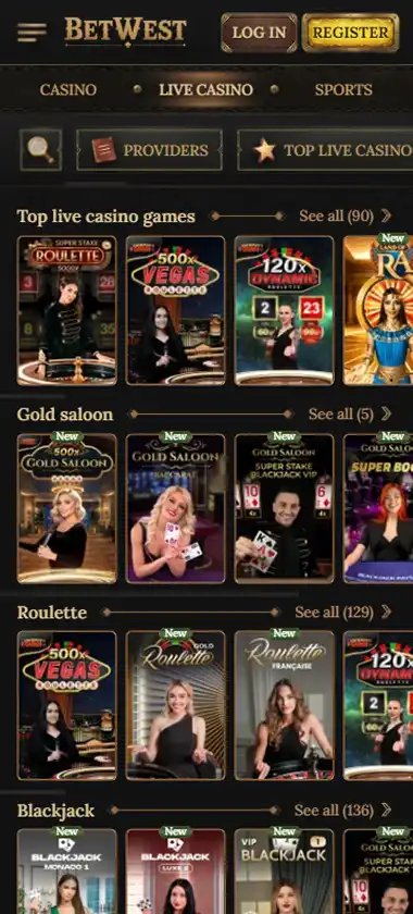 BetWest Casino Mobile Preview 1