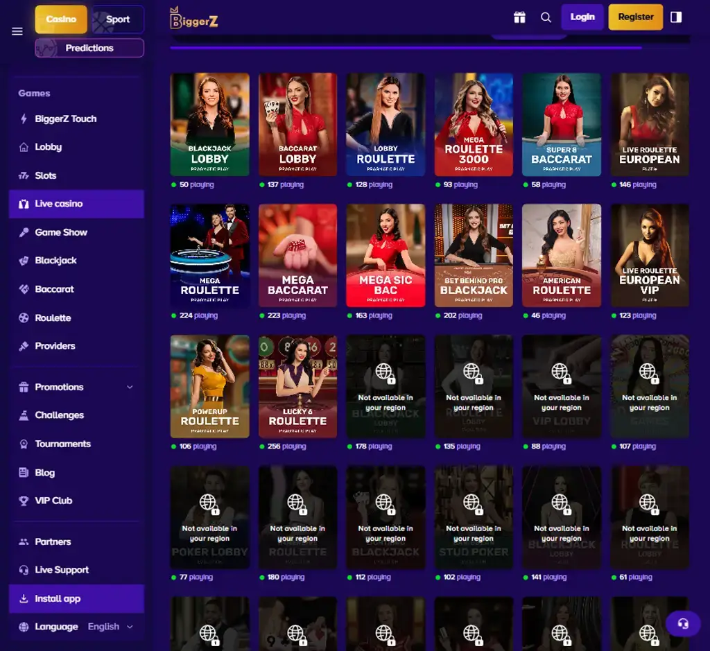 Biggerz Casino desktop live casino lobby featuring live dealer games and real-time streaming interface - review testing Biggerz Casino desktop live casino lobby featuring live dealer games and real-time streaming interface - review testing