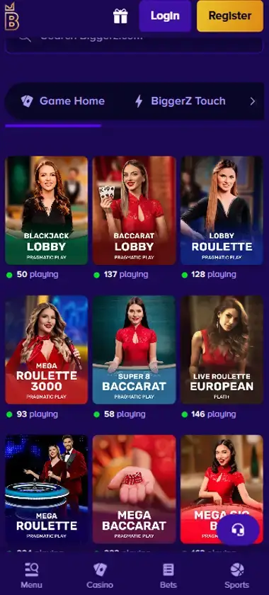 Biggerz Casino mobile live casino interface showing live dealer tables including blackjack and roulette - tested Biggerz Casino mobile live casino interface showing live dealer tables including blackjack and roulette - tested