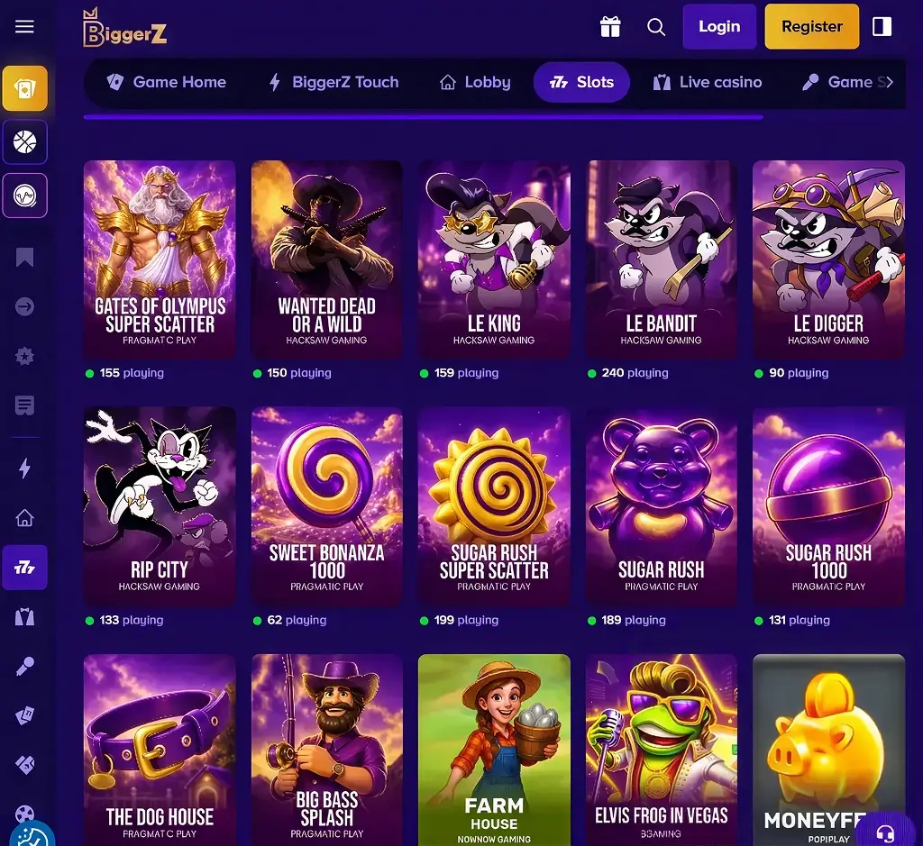 Biggerz Casino desktop slots lobby screenshot presenting variety of slot games with categories and providers - verified Biggerz Casino desktop slots lobby screenshot presenting variety of slot games with categories and providers - verified
