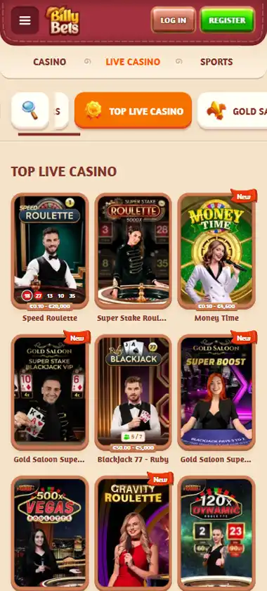 Billybets Casino Mobile Preview 1