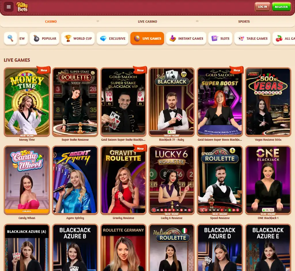 Billy Bets Casino desktop live casino lobby screenshot featuring live dealer games and real-time streaming interface - review testing Billy Bets Casino desktop live casino lobby screenshot featuring live dealer games and real-time streaming interface - review testing