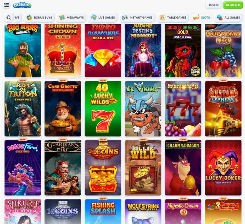 Cazimbo Casino desktop slots lobby screenshot presenting variety of slot games with categories and providers - verified