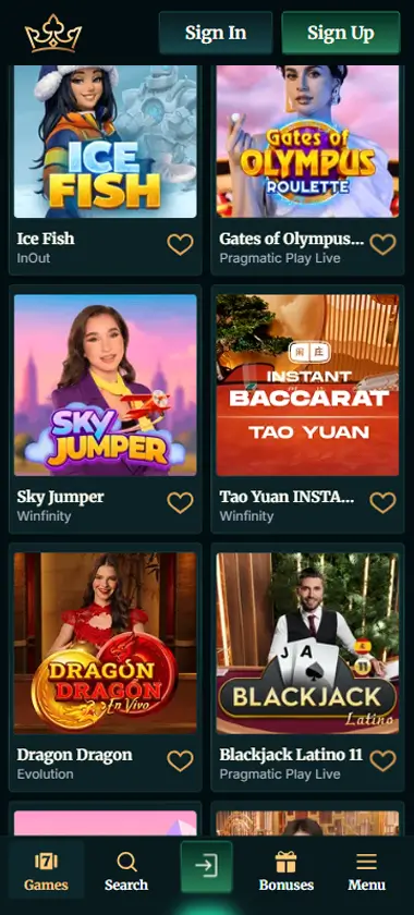 FairCrown Casino Mobile Preview 1