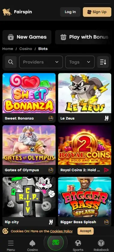 Fairspin Casino mobile slots interface showing slot game selection with popular titles and filtering options - captured during platform testing Fairspin Casino mobile slots interface showing slot game selection with popular titles and filtering options - captured during platform testing