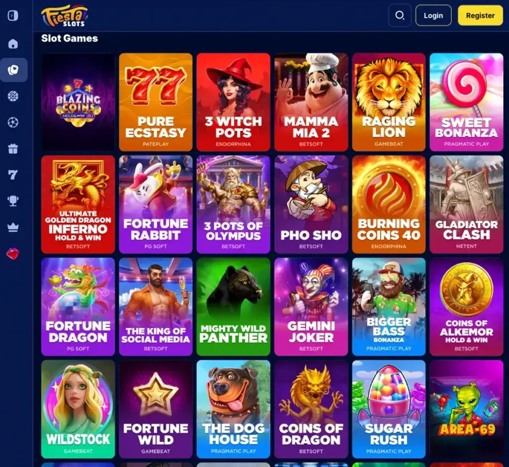 Fiesta Slots Casino desktop slots lobby screenshot presenting variety of slot games with categories and providers - verified Fiesta Slots Casino desktop slots lobby screenshot presenting variety of slot games with categories and providers - verified