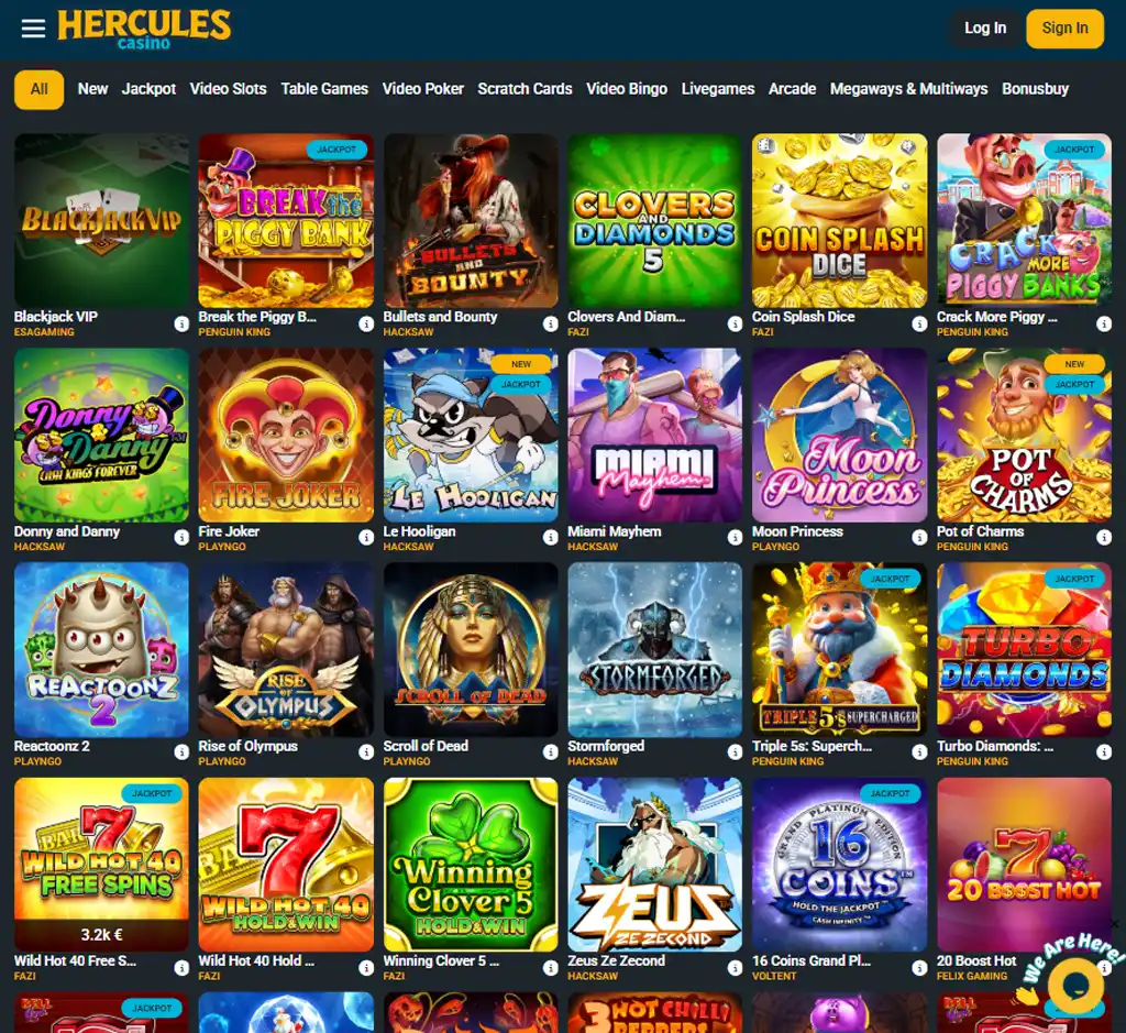 Hercules Casino desktop slots lobby screenshot presenting variety of slot games with categories and providers - verified Hercules Casino desktop slots lobby screenshot presenting variety of slot games with categories and providers - verified