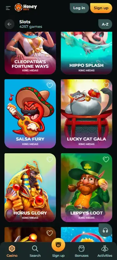 HoneyBetz Casino Mobile Preview 2