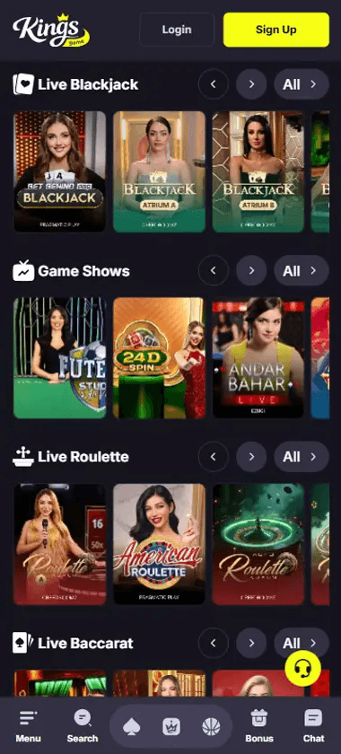 KingsGame Casino Mobile Preview 1