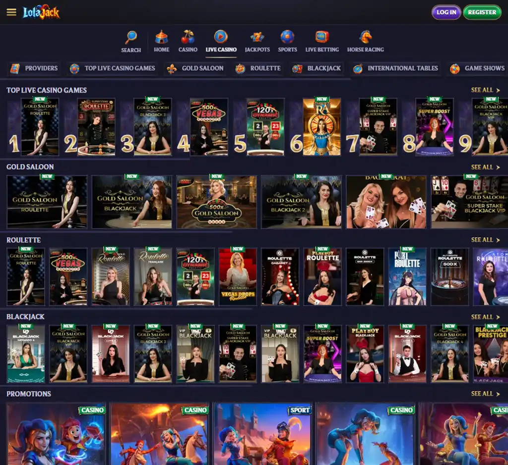 Lola Jack Casino desktop live casino lobby screenshot featuring live dealer games and real-time streaming interface - review testing Lola Jack Casino desktop live casino lobby screenshot featuring live dealer games and real-time streaming interface - review testing