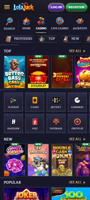 LolaJack Casino Mobile Preview 1