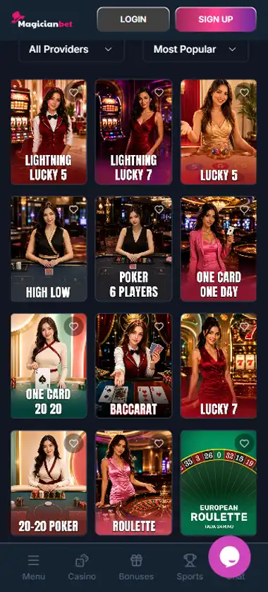 MagicianBet Casino Mobile Preview 2