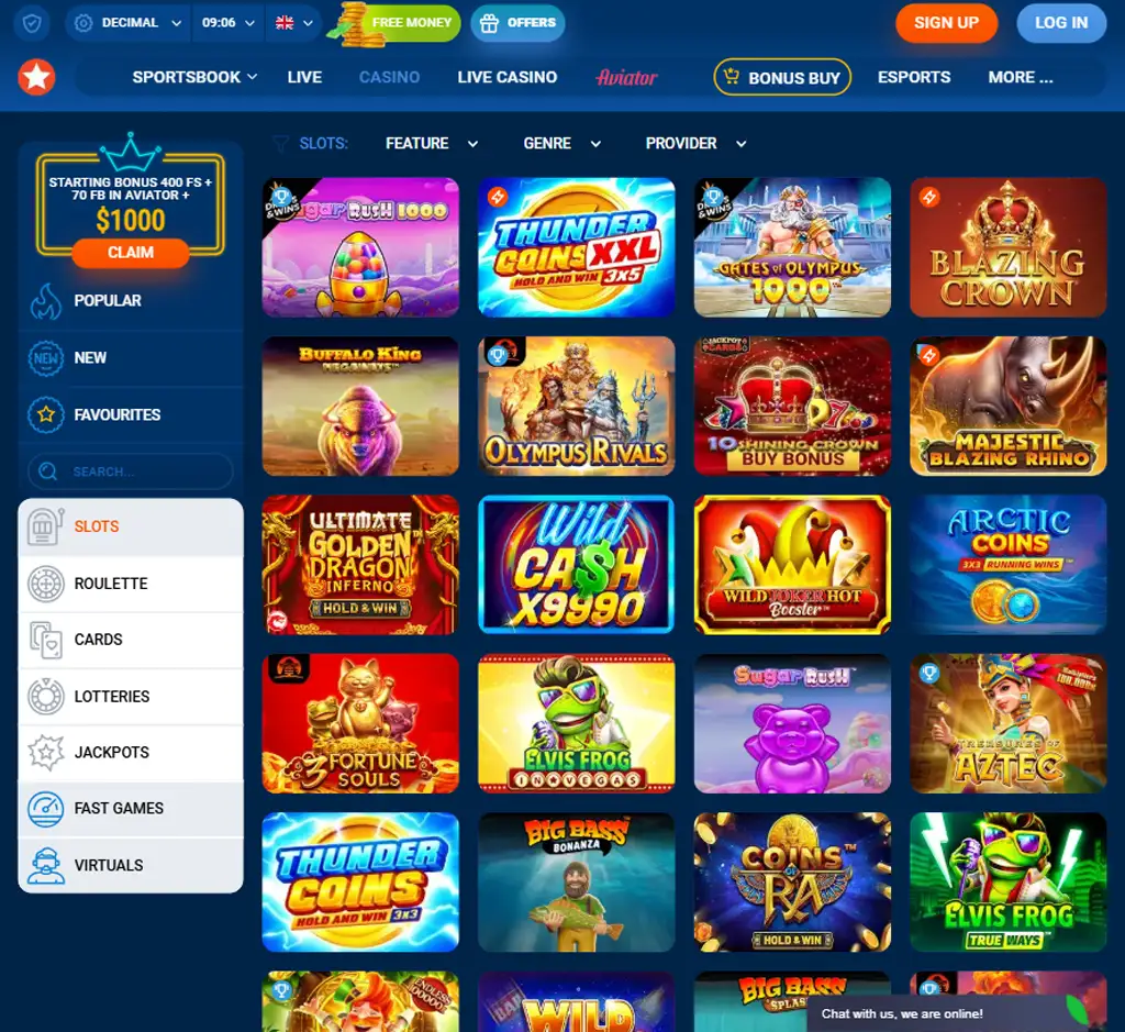 Mostbet Casino desktop slots lobby screenshot presenting variety of slot games with categories and providers - verified