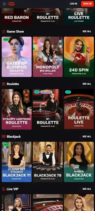 N1 Bet Casino Mobile Preview 1