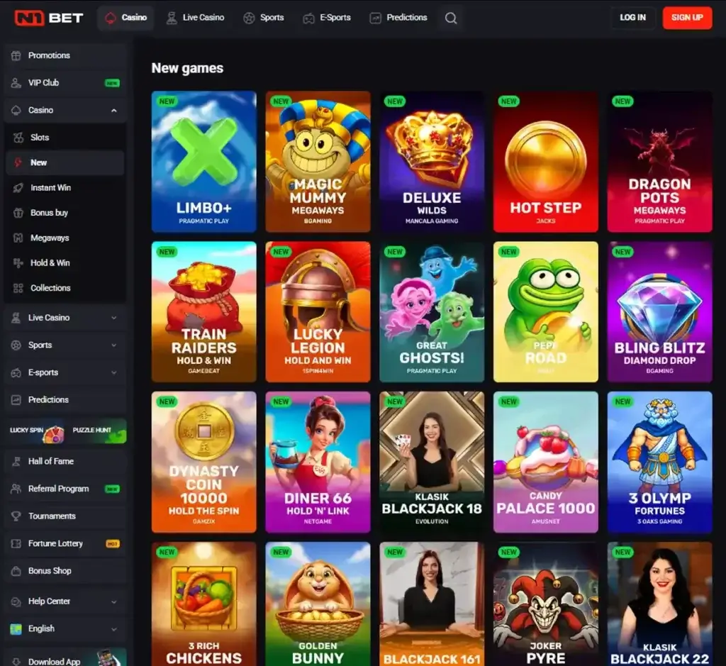 N1 Bet Casino desktop homepage screenshot displaying main lobby with featured games, promotions and navigation menu - tested N1 Bet Casino desktop homepage screenshot displaying main lobby with featured games, promotions and navigation menu - tested