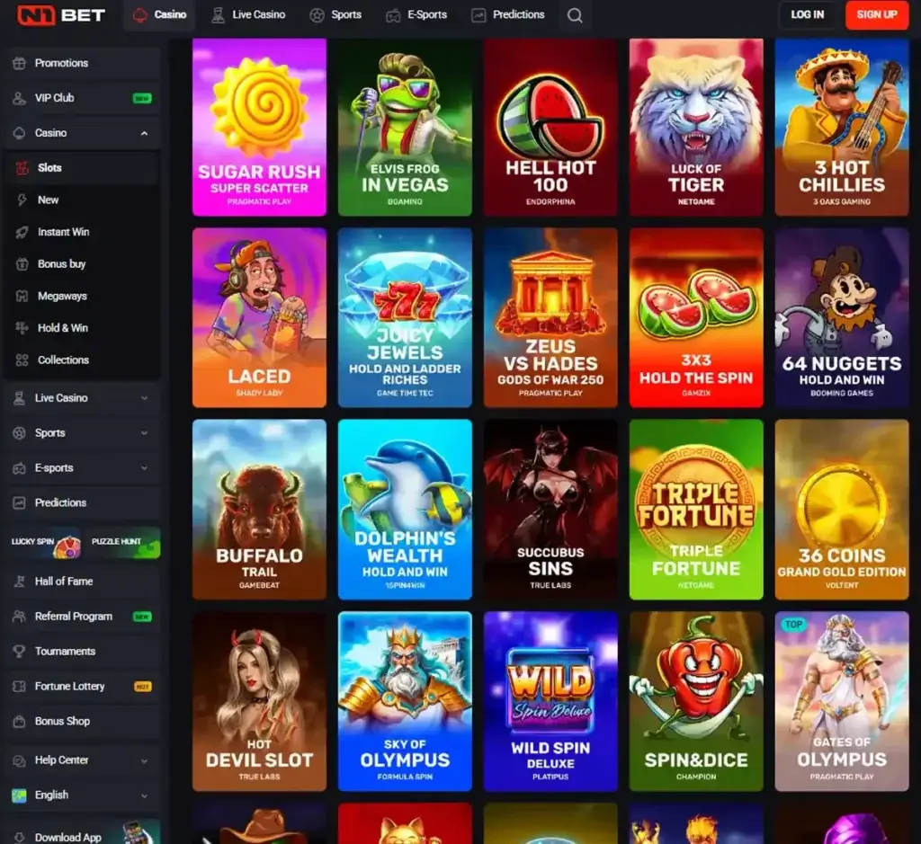 N1 Bet Casino desktop slots lobby screenshot presenting variety of slot games with categories and providers - verified N1 Bet Casino desktop slots lobby screenshot presenting variety of slot games with categories and providers - verified