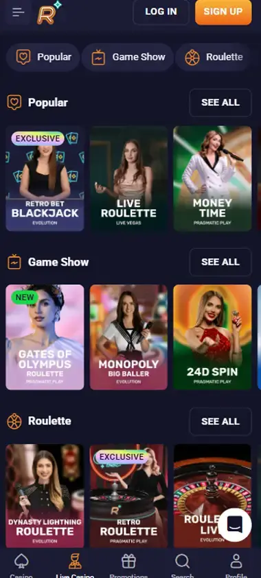 Retrobet Casino Mobile Preview 1