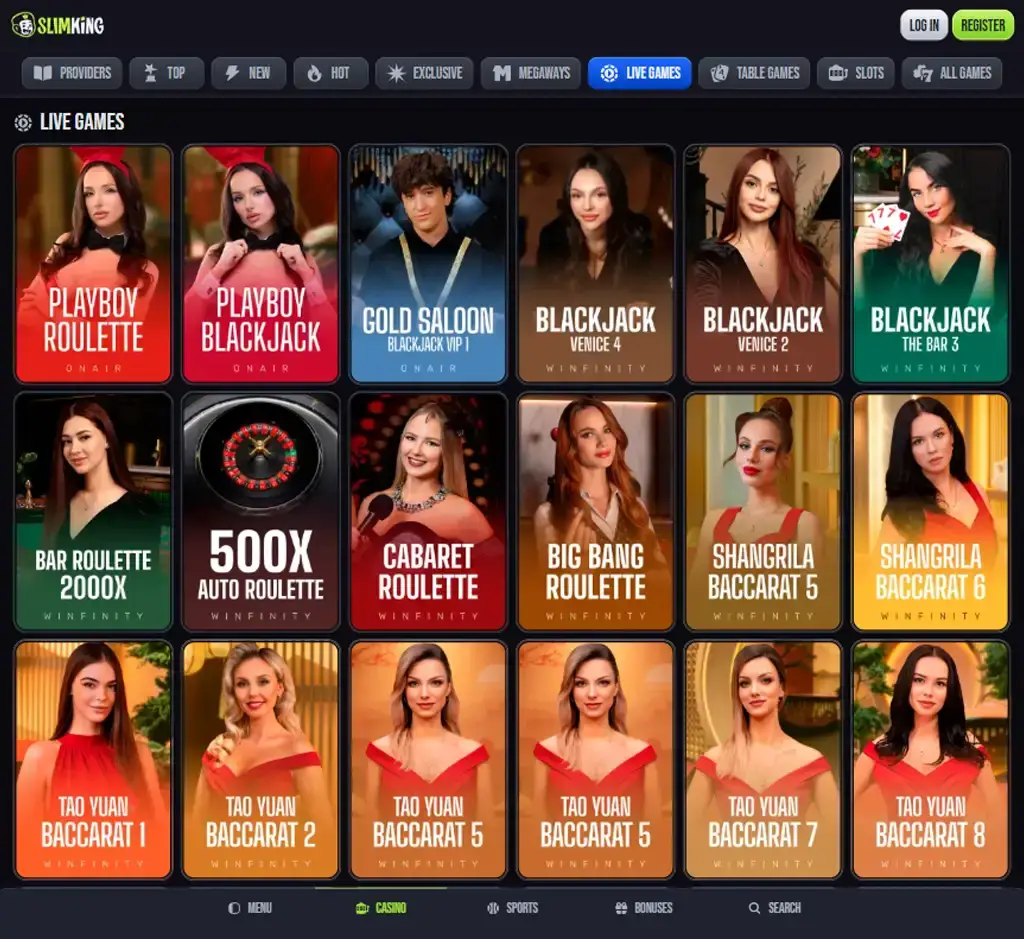 Slim King Casino desktop live casino lobby screenshot featuring live dealer games and real-time streaming interface - review testing Slim King Casino desktop live casino lobby screenshot featuring live dealer games and real-time streaming interface - review testing