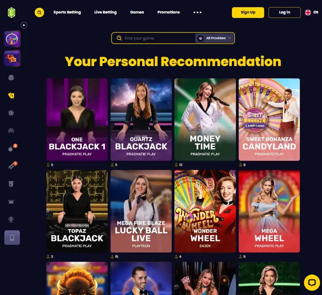 SlotsGem Casino desktop live casino lobby featuring live dealer games and real-time streaming interface - tested