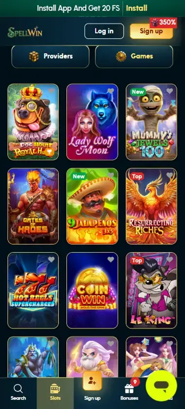 Spellwin Casino Mobile Preview 1