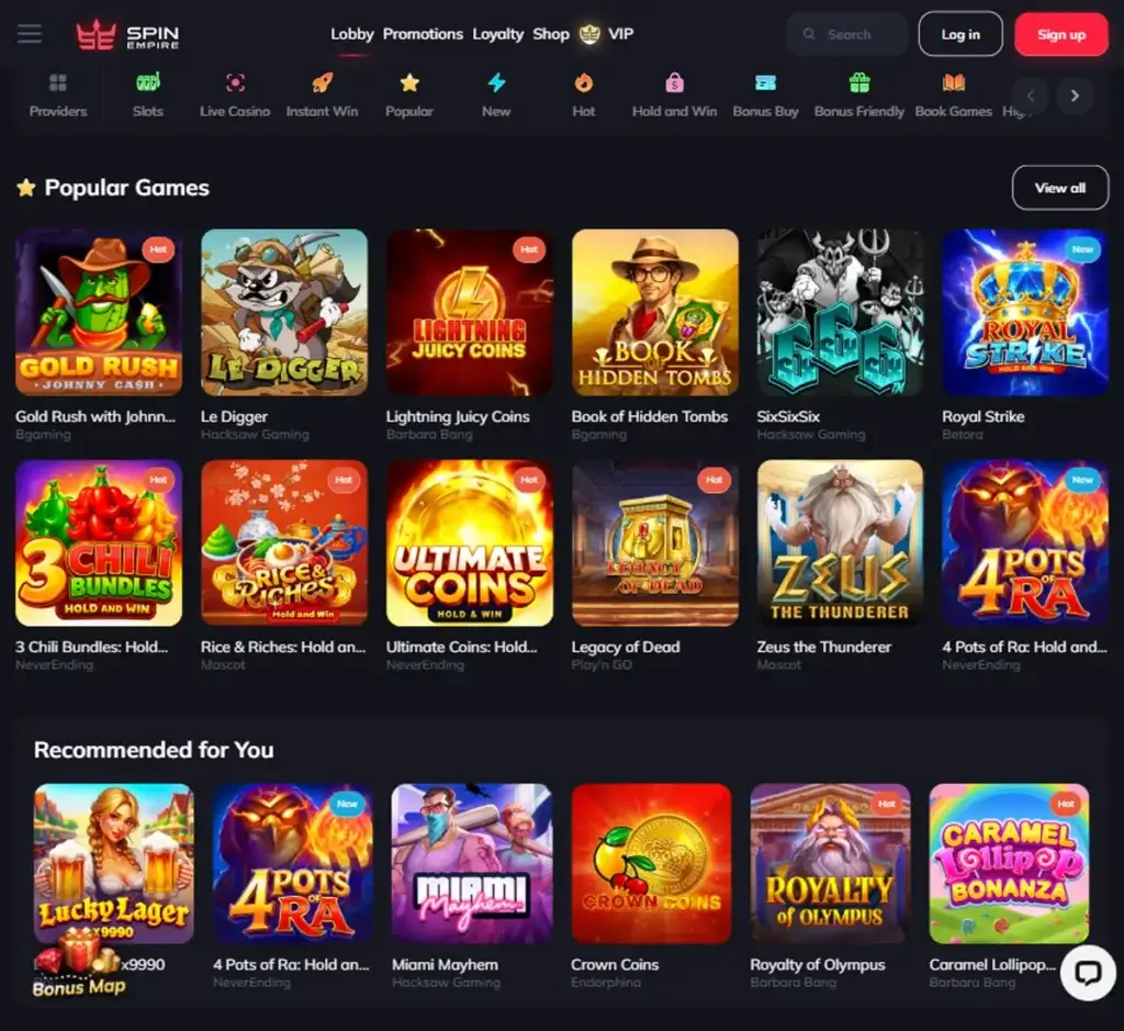 Spin Empire Casino desktop homepage screenshot displaying main casino lobby with featured games, promotions and navigation menu - tested Spin Empire Casino desktop homepage screenshot displaying main casino lobby with featured games, promotions and navigation menu - tested