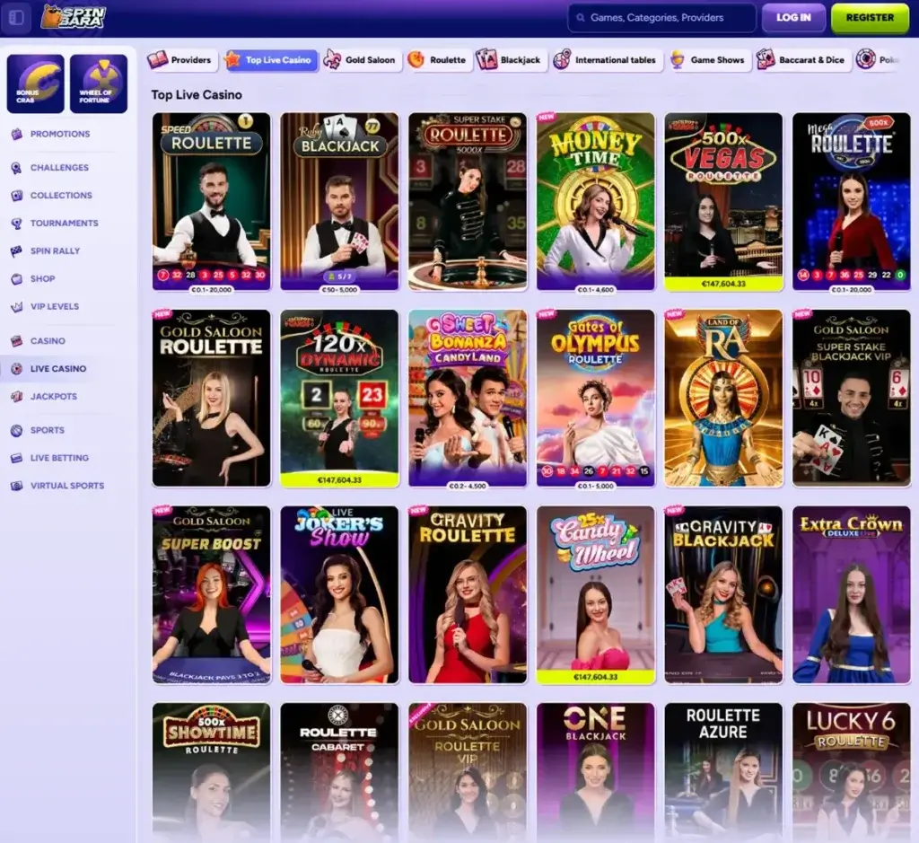 Spinbara Casino desktop table games lobby screenshot displaying classic games such as blackjack, roulette and baccarat - tested Spinbara Casino desktop table games lobby screenshot displaying classic games such as blackjack, roulette and baccarat - tested
