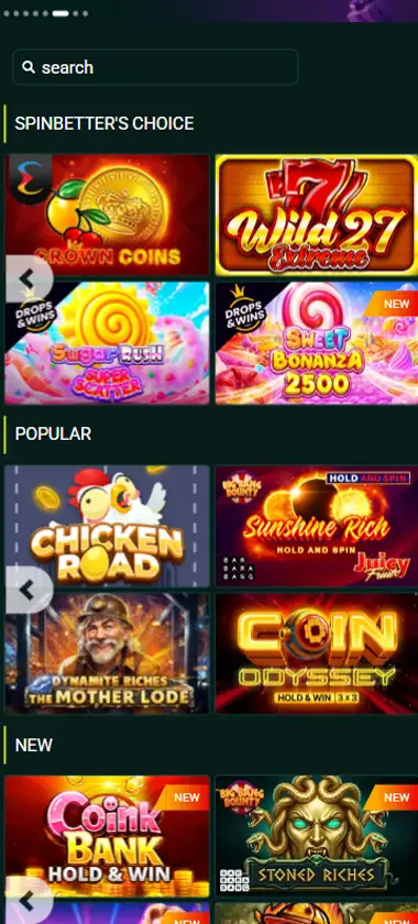 Spinbetter Casino Mobile Preview 2