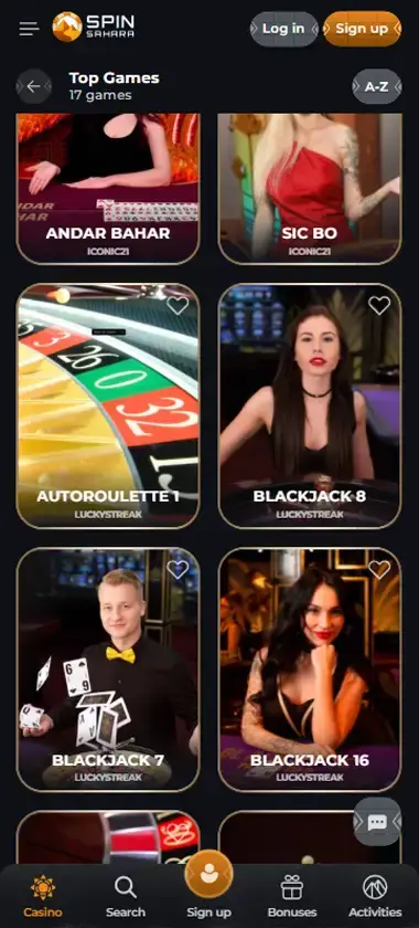 SpinSahara Casino Mobile Preview 1