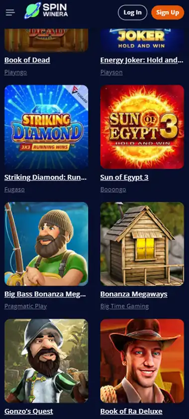 SpinWinera Casino Mobile Preview 1