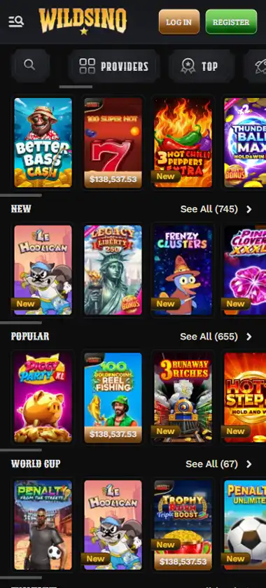 Wildsino Casino Mobile Preview 1