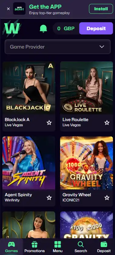 WinBeast Casino Mobile Preview 2