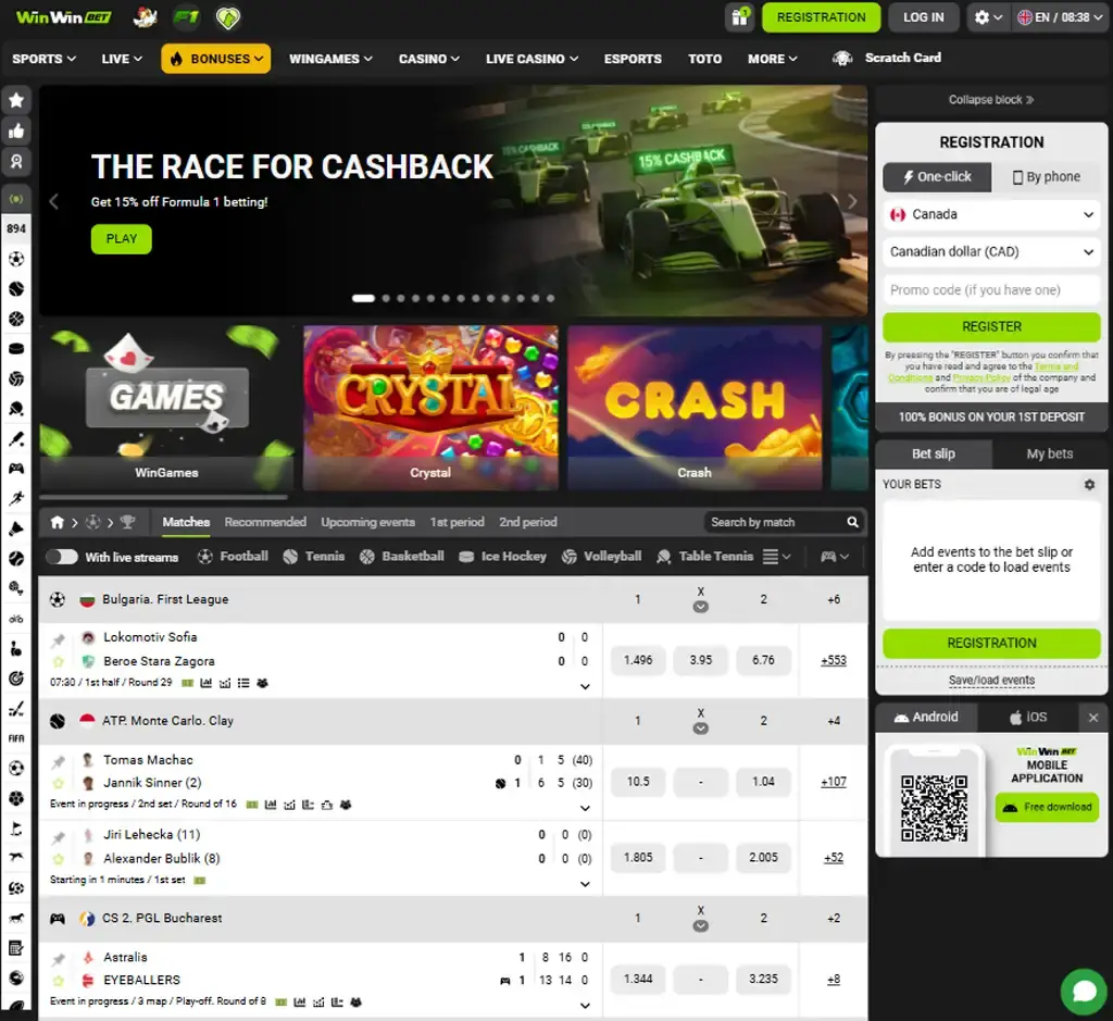 WinWin Bet desktop homepage screenshot displaying main lobby with featured games, promotions and navigation menu - tested